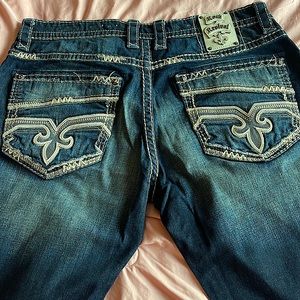 Rock Revival Men Dark blue with cream stitching Jean size 38